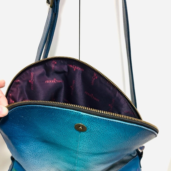 [Anuschka] Hand-Painted Leather Medium Flap Messenger Bag Purse, "Dolphin World" - Picture 10 of 16